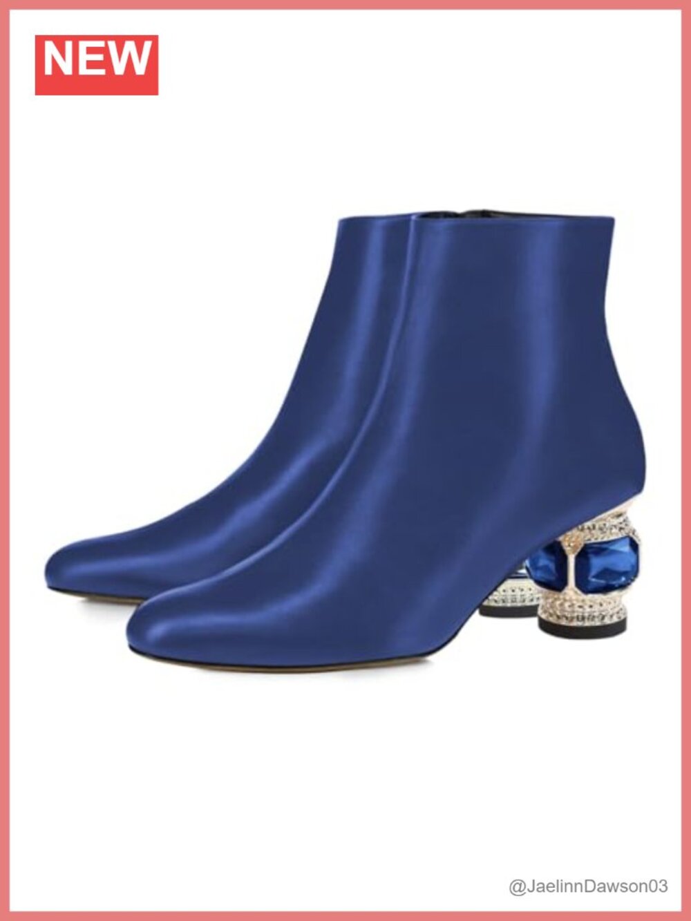 Women Crystal Block Low Heel Ankle Boots Side Zipper Comfortable